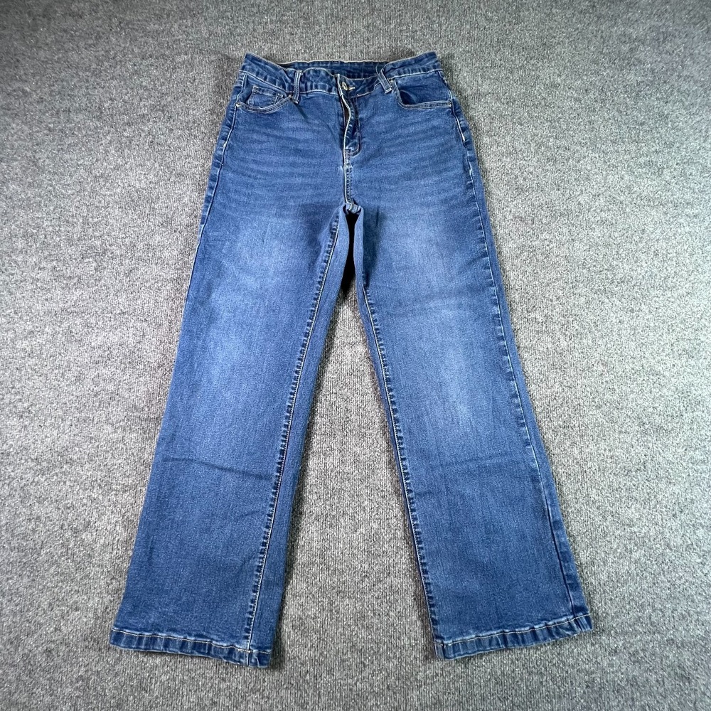 Sidefeel Wide Leg Jeans Women 12 Blue Denim Medium Wash Stretch Relaxed Everyday